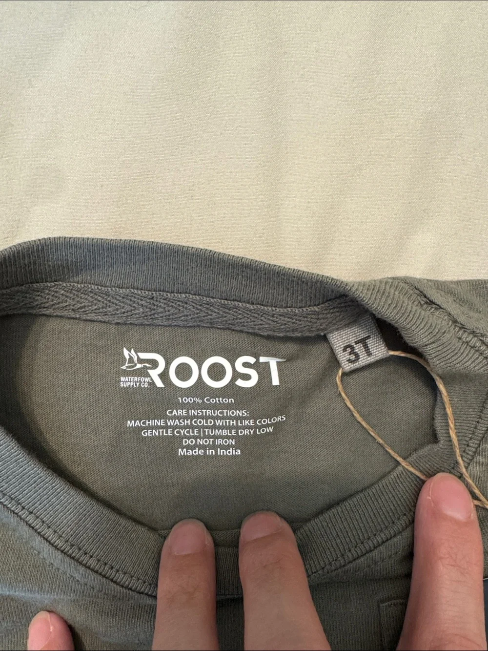 Roost Olive Green Kids Long-Sleeve Pocket Tee